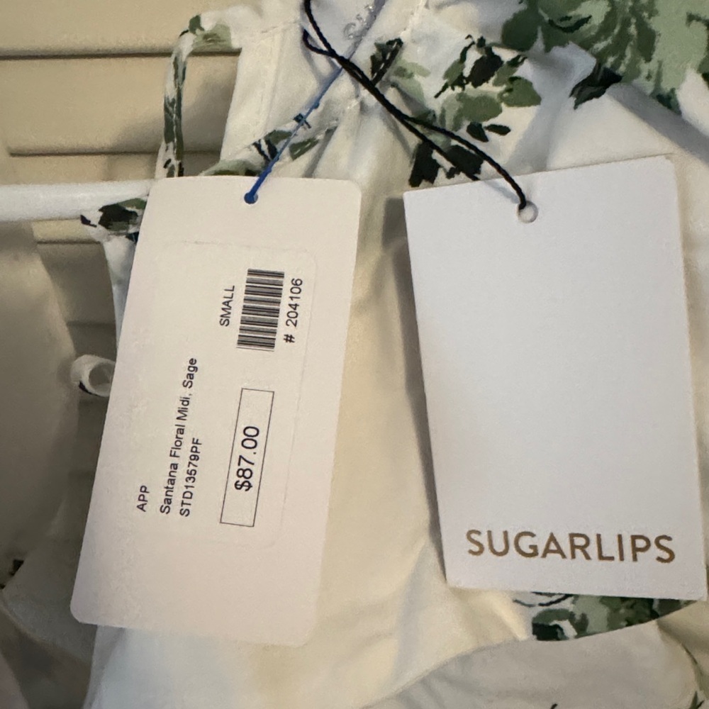 Sugarlips White and Green Floral Midi Dress - Picture 5 of 6